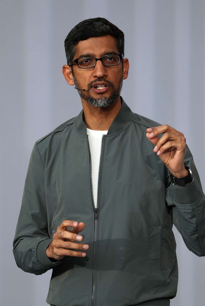 PHOTO: In this May 7, 2019, file photo, Google CEO Sundar Pichai delivers the keynote address at the 2019 Google I/O conference at Shoreline Amphitheatre in Mountain View, Calif.