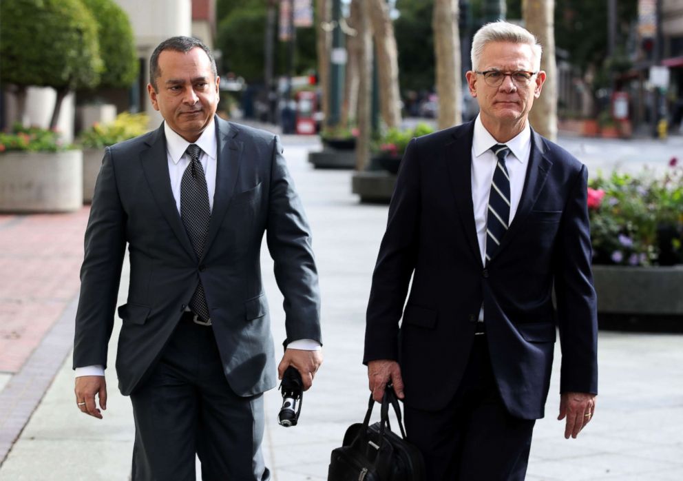 PHOTO: Former Theranos COO Ramesh Balwani (L) leaves the Robert F. Peckham U.S. Federal Court with his attorney, Jan. 14, 2019, in San Jose, Calif. 