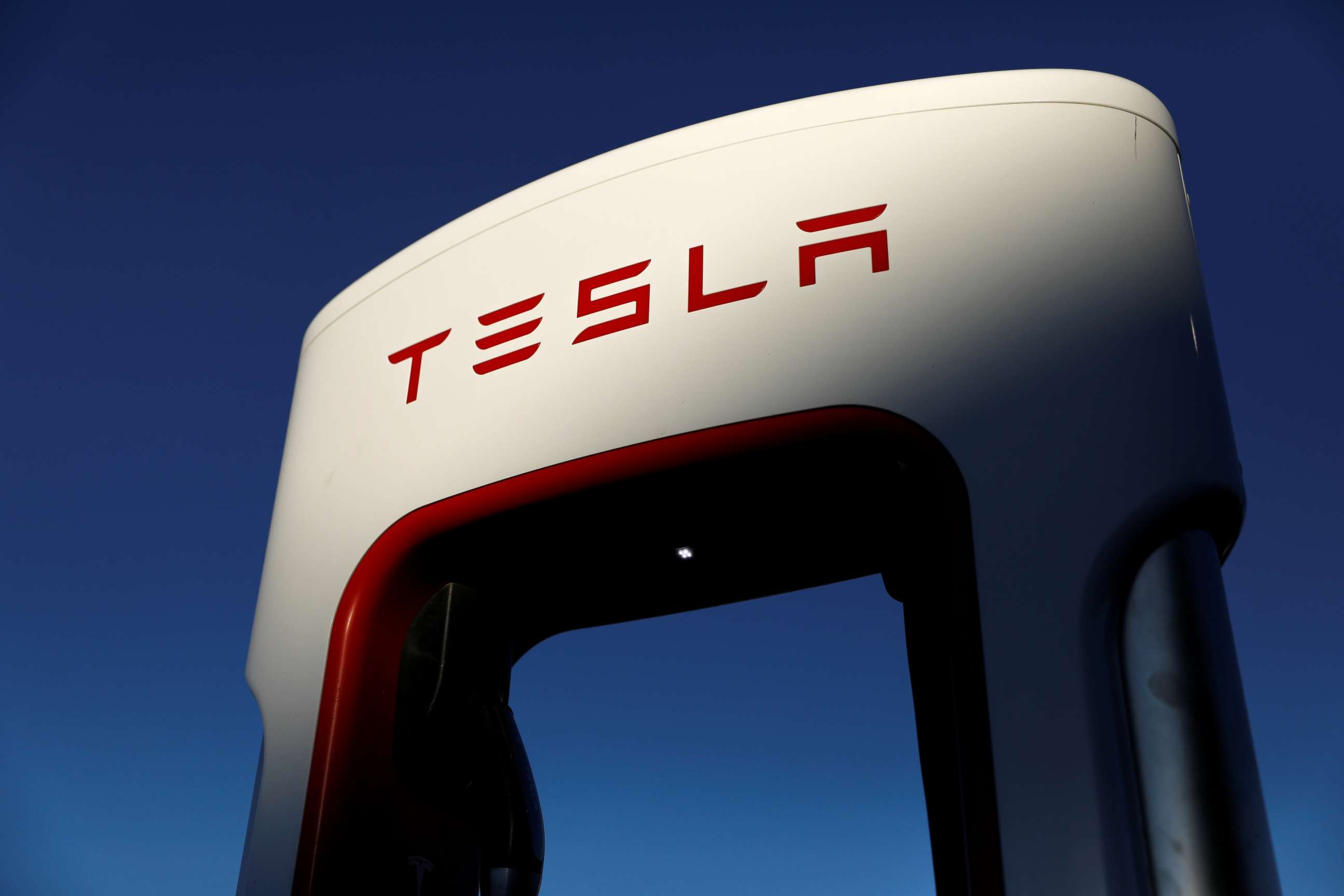 PHOTO: Tesla super chargers are shown in Mojave, Calif. July 10, 2019.     