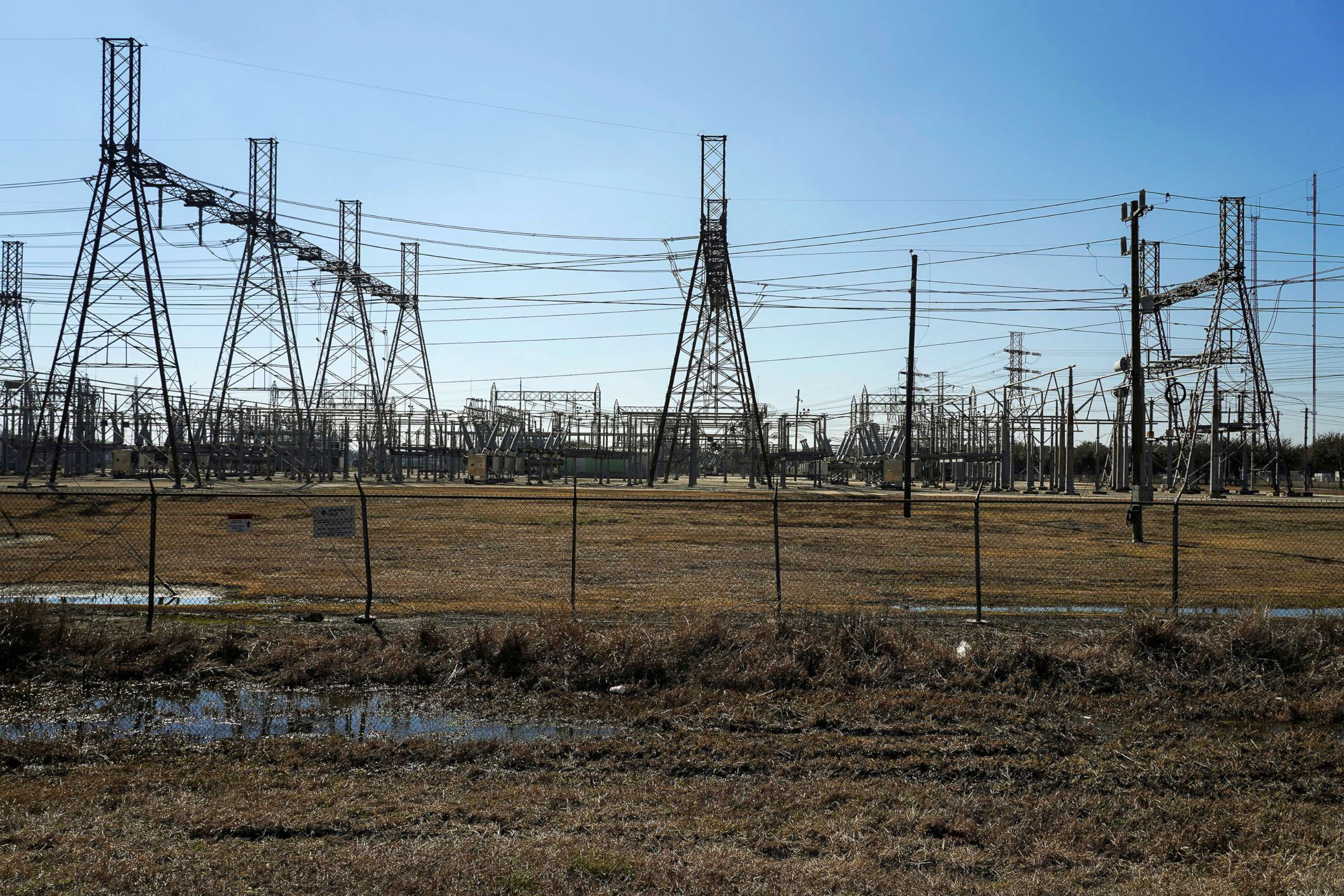 PHOTO: An electrical substation is seen after winter weather caused electricity blackouts in Houston, Feb. 20, 2021.