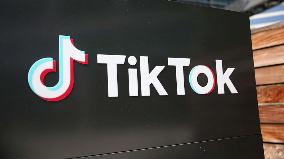 PHOTO: In this file photo taken on Aug. 27, 2020, the TikTok logo is displayed outside a TikTok office on in Culver City, Calif.