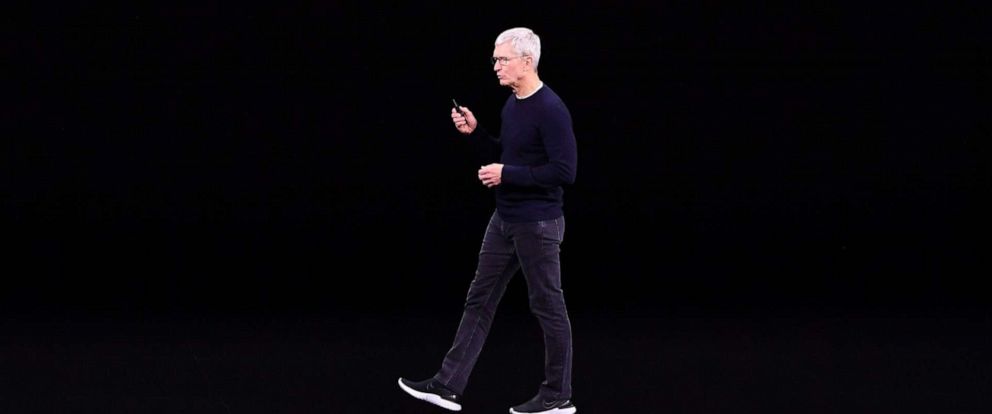 PHOTO:Apple CEO Tim Cook speaks on-stage during a product launch event at Apple's headquarters in Cupertino, Calif., Sept. 10, 2019.