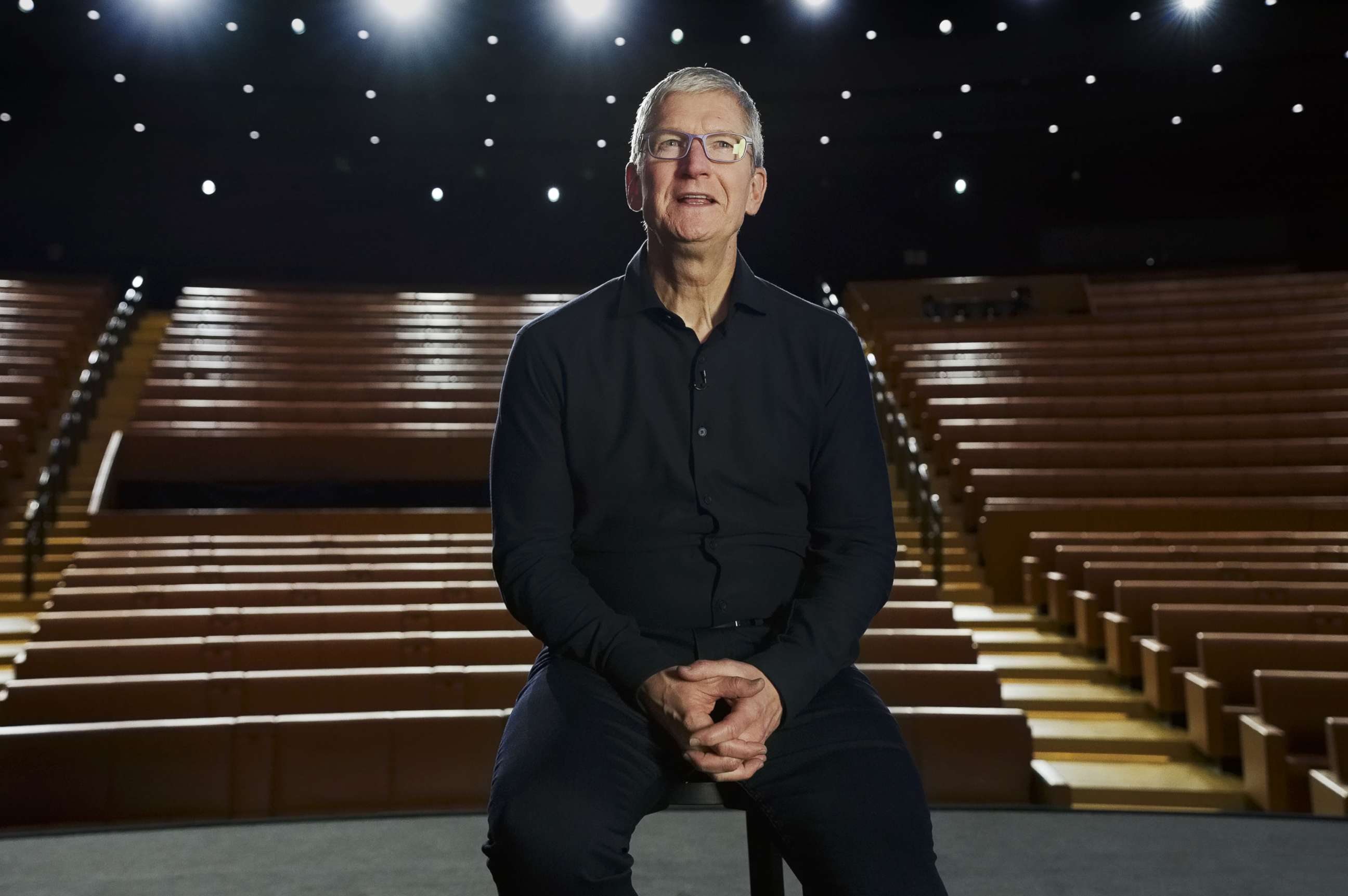 PHOTO: In this handout provided by Apple, CEO Tim Cook delivers the keynote address during the 2020 Apple Worldwide Developers Conference at an empty Steve Jobs Theater June 22, 2020, in Cupertino, Calif.
