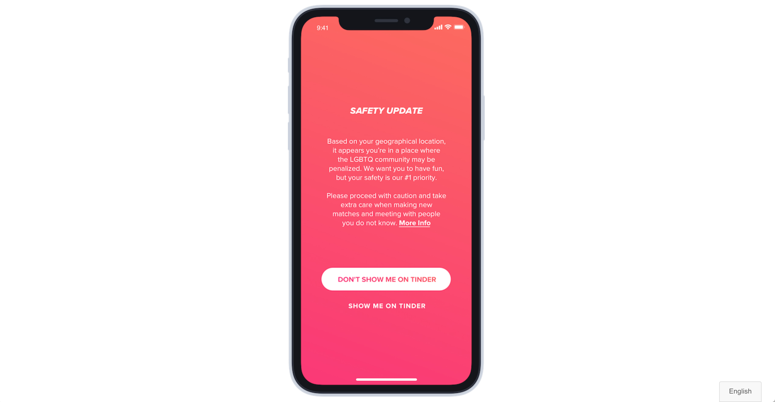 PHOTO: Tinder is launching a new feature this week warning LQBTQ travelers when they are in a country where LGBTQ relationships are punishable by law and let them automatically hide their profiles.
