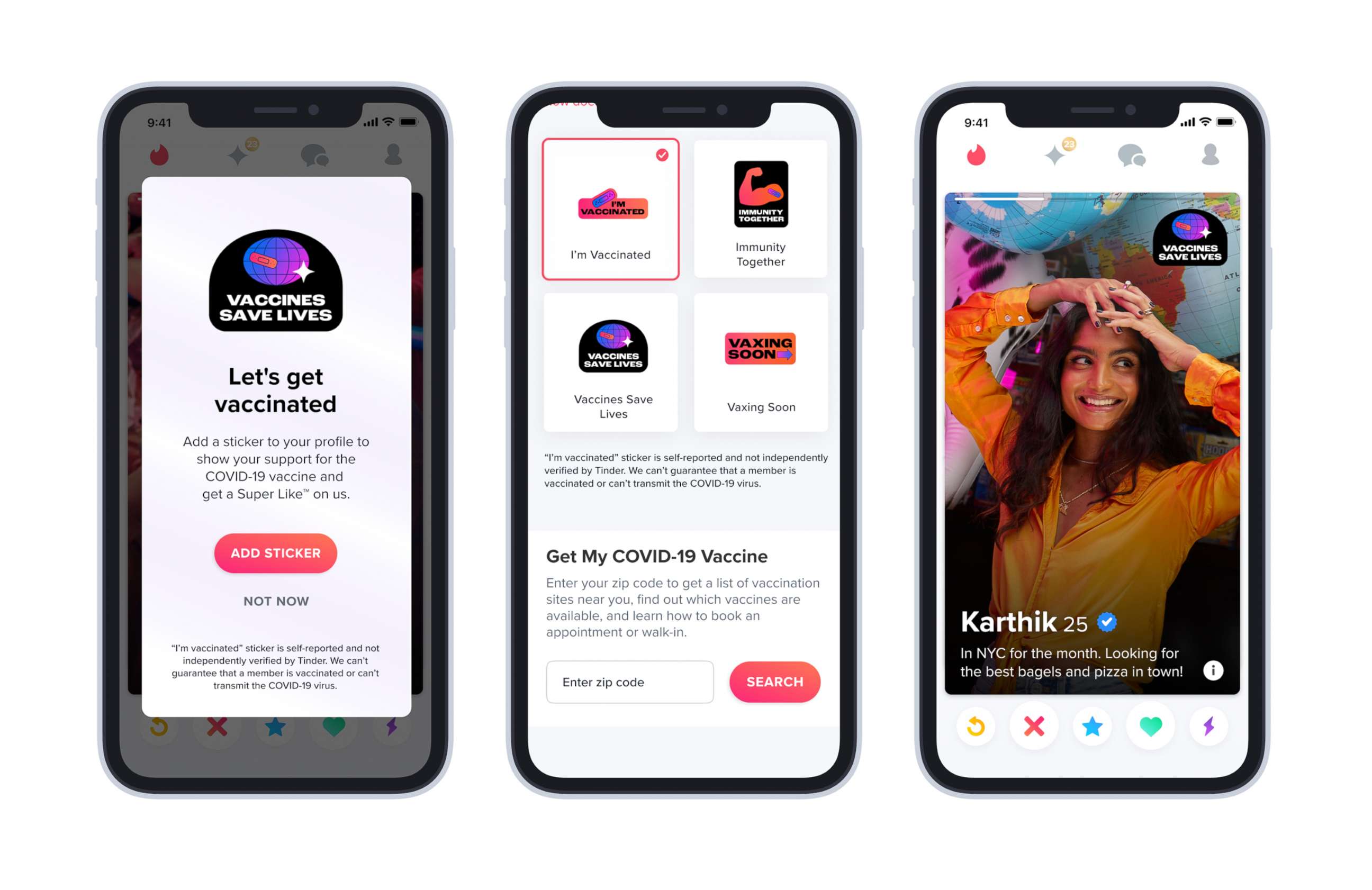 PHOTO: Tinder is providing vaccine information on their site.