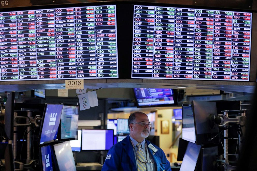 PHOTO: A trader works on the floor at the New York Stock Exchange (NYSE) in New York City, Sept. 24, 2021.