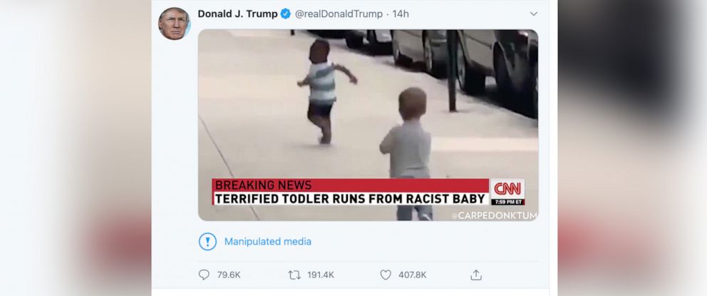 PHOTO: Donald Trump tweeted a video that was flagged by Twitter as manipulated media.