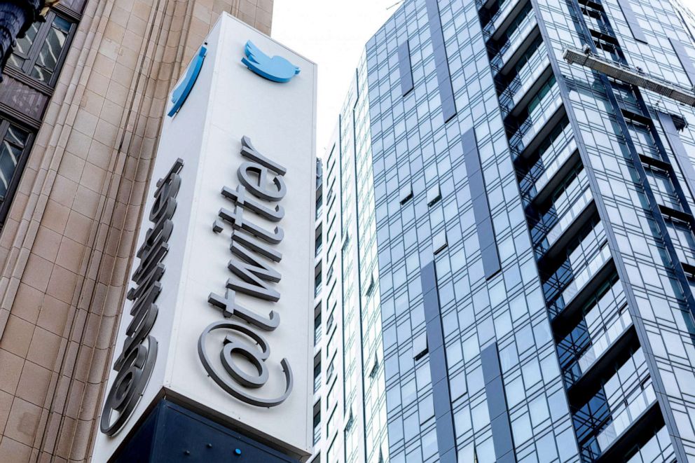 PHOTO: In this file photo taken on Oct. 28, 2022 the Twitter sign is seen at their headquarters in San Francisco, Calif.