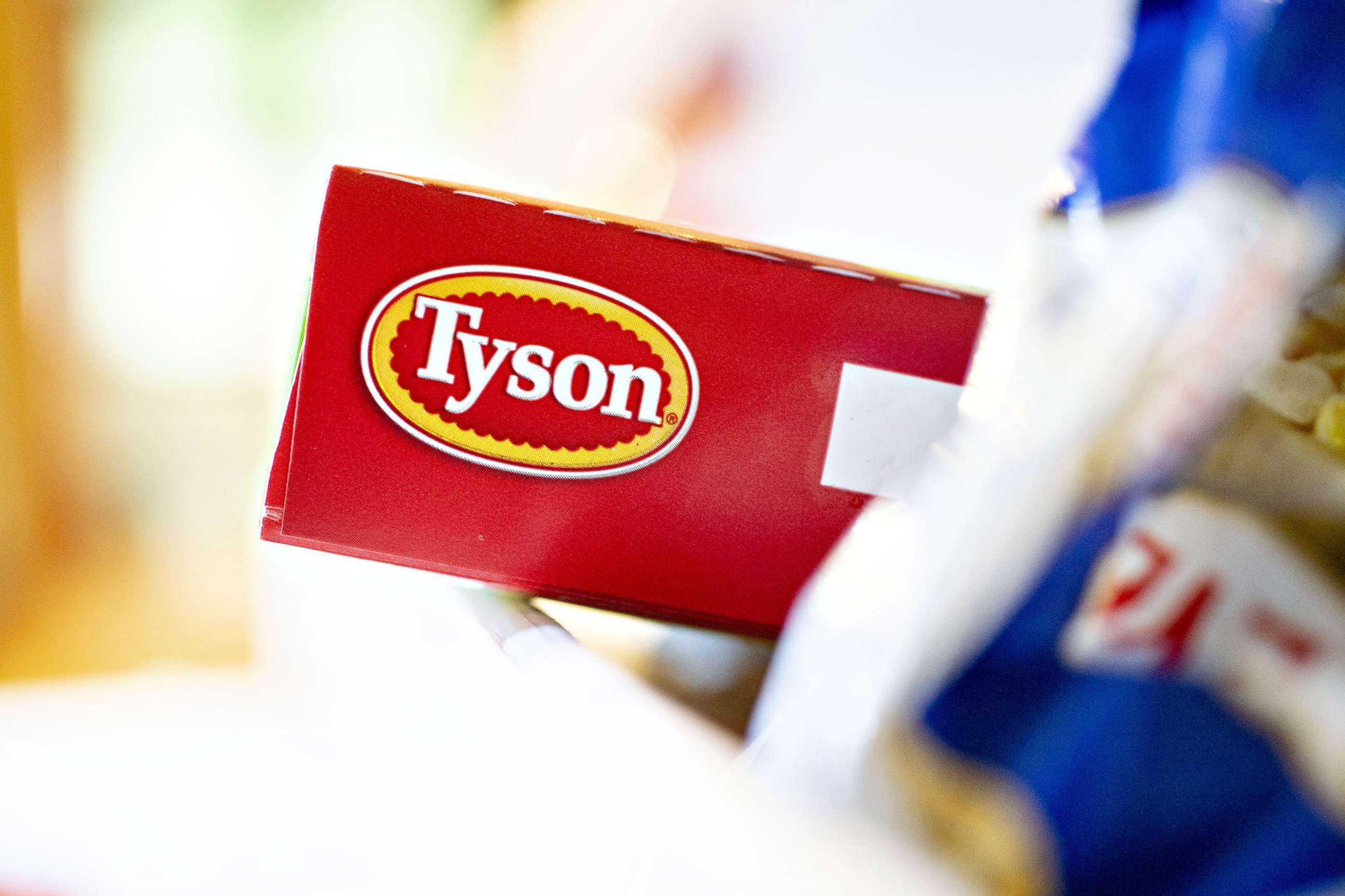 PHOTO: The Tyson Foods Inc. logo is seen on a box of prepared food in Tiskilwa, Ill., Aug. 6, 2018. 