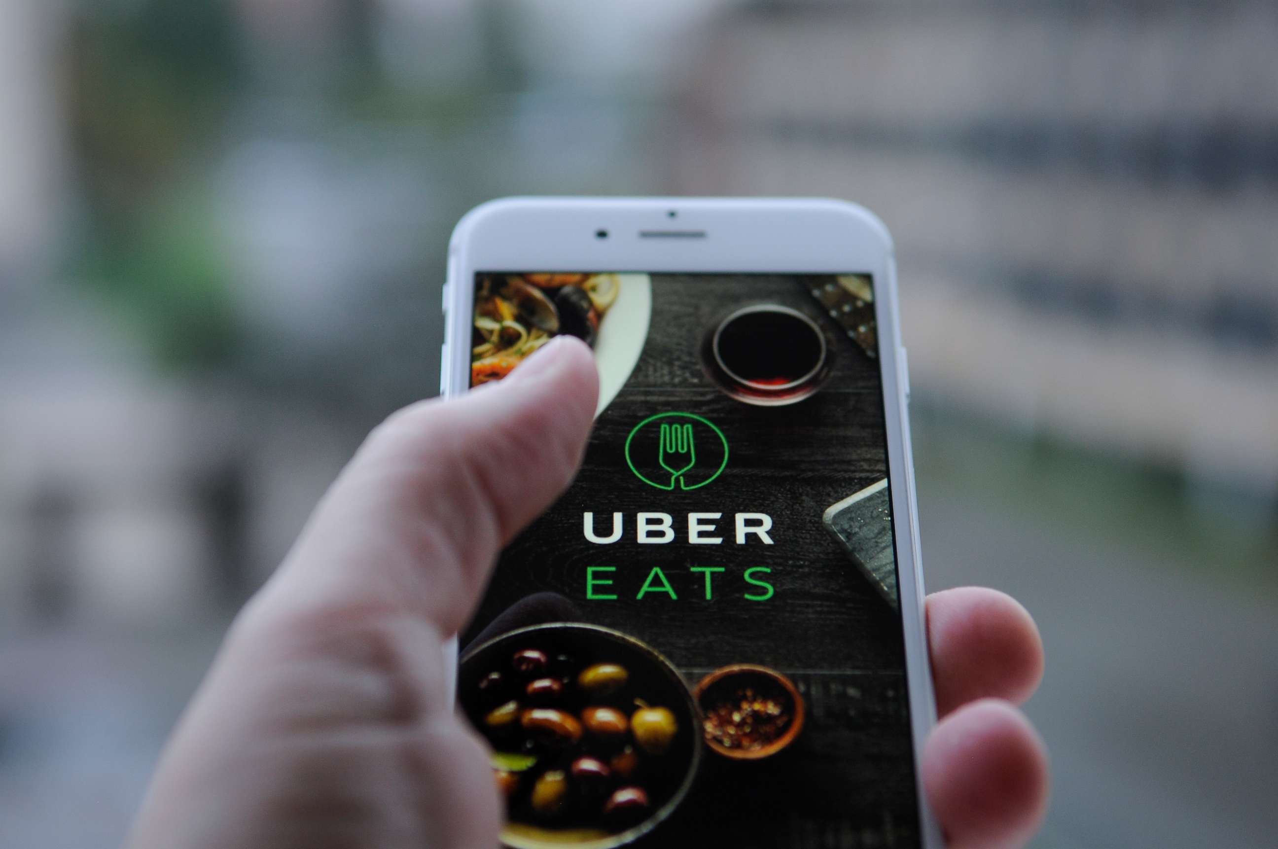 PHOTO: The Uber Eats app opening screen is seen on an iPhone.