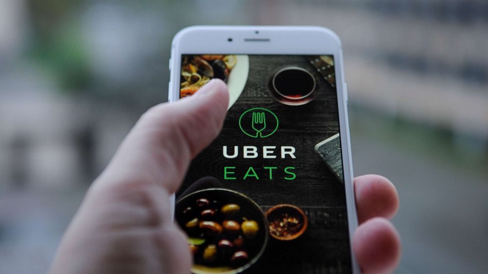 PHOTO: The Uber Eats app opening screen is seen on an iPhone.