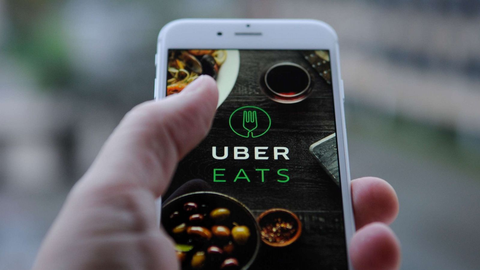 PHOTO: The Uber Eats app opening screen is seen on an iPhone.