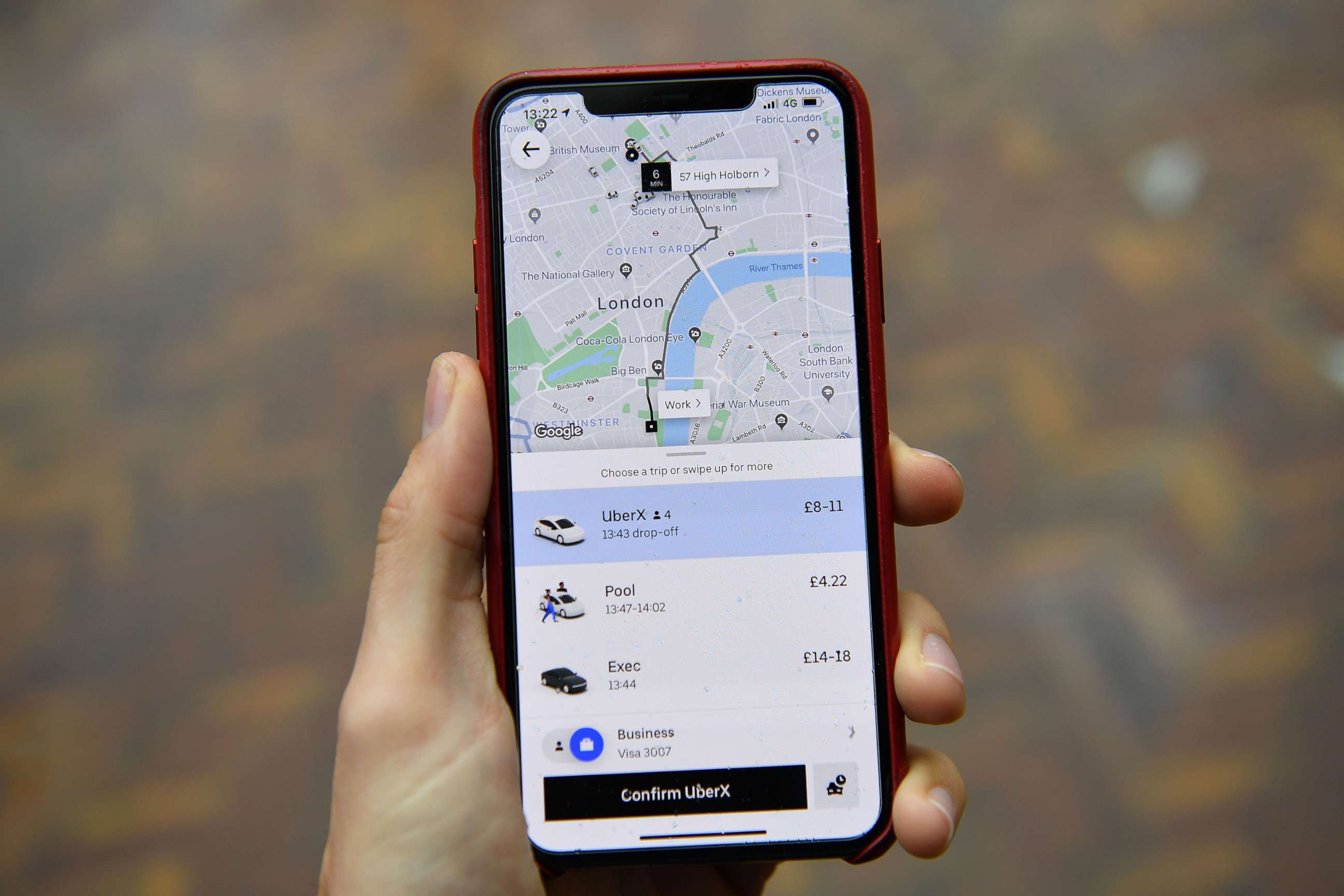 PHOTO: An illustration of the Uber ride-hailing app page showing a trip to be taken in London, Nov. 25, 2019. 