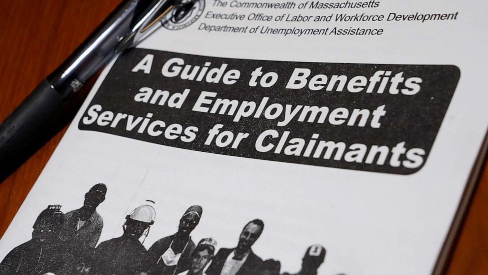 PHOTO: A booklet describing unemployment benefits sits on a desk, Nov. 5, 2020, in North Andover, Mass.