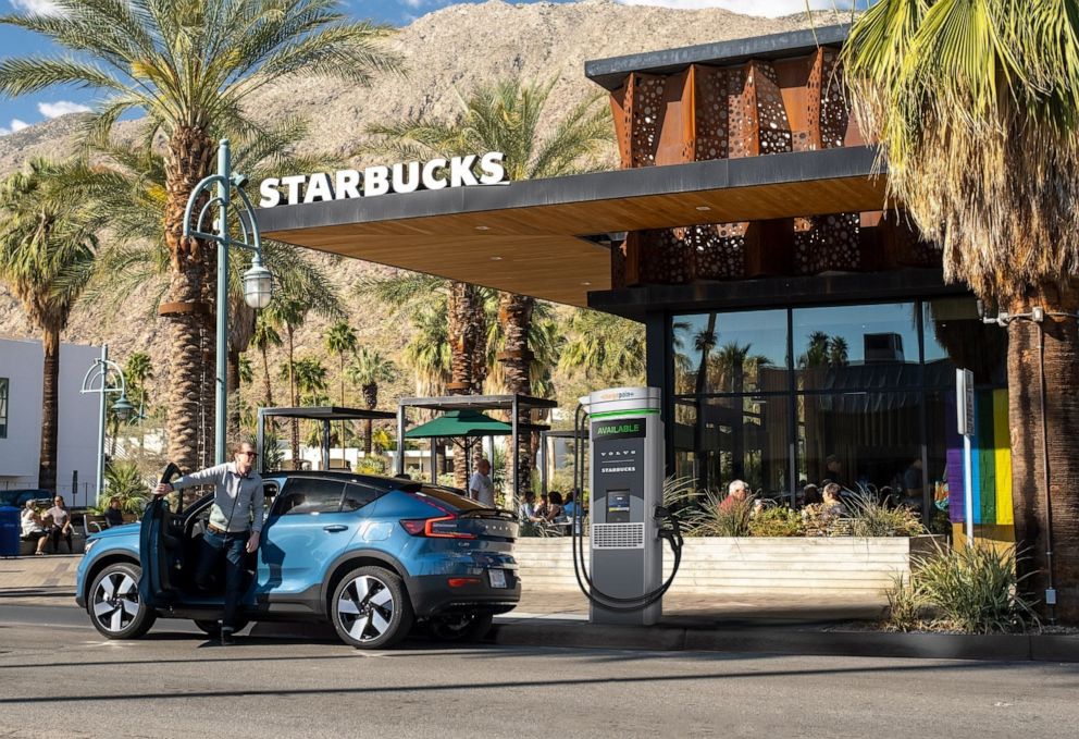 PHOTO: Volvo teamed up with Starbucks to install 60 DC Fast chargers from Denver to Seattle.