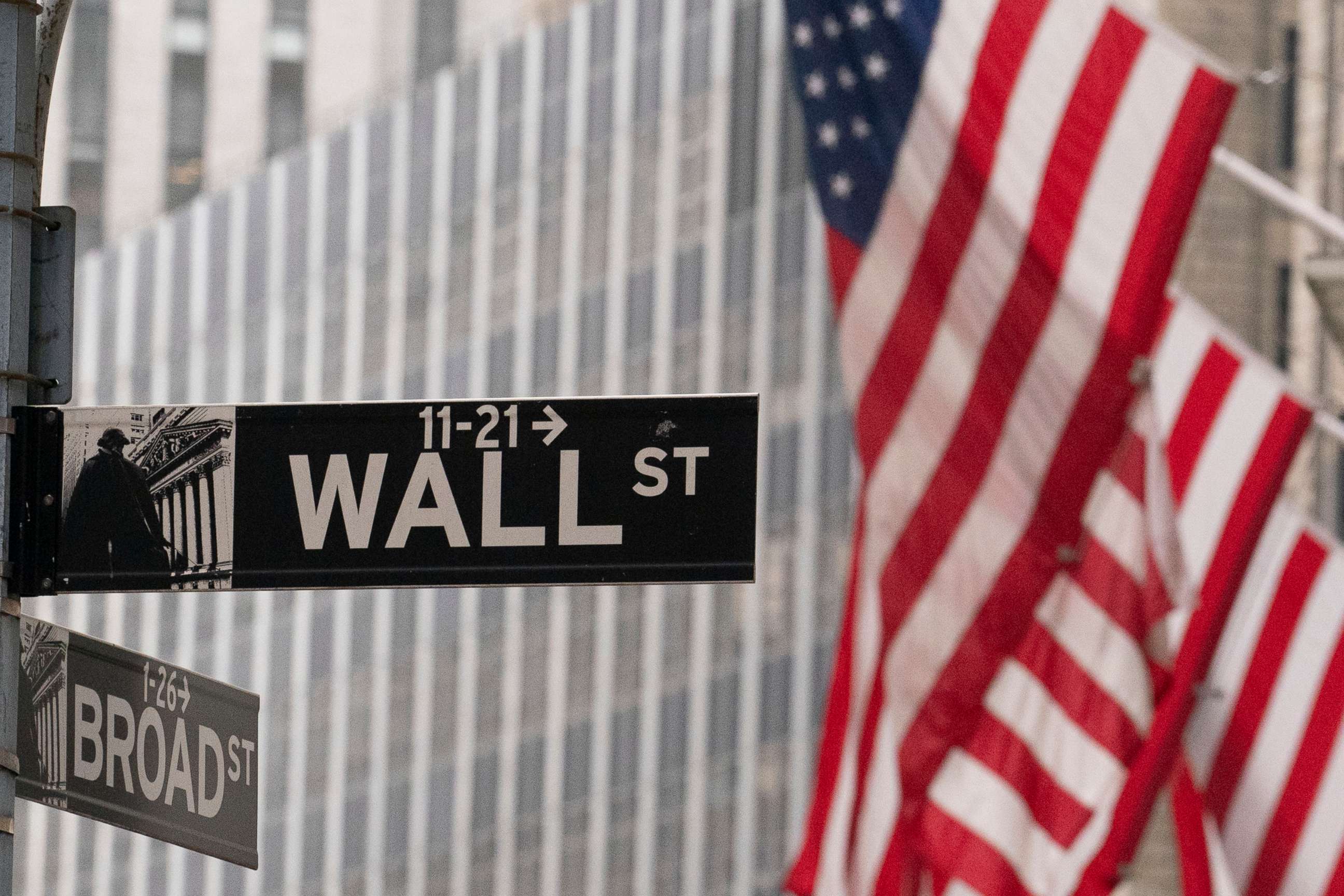 PHOTO: A street sign for Wall Street is seen outside the New York Stock Exchange, Nov. 5, 2020.