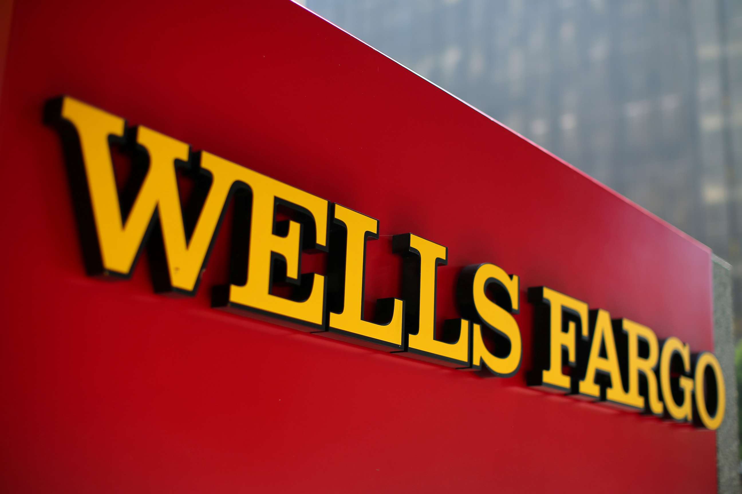 FILE PHOTO: A Wells Fargo bank sign is seen in downtown Los Angeles in this file photo from Aug. 10, 2017.