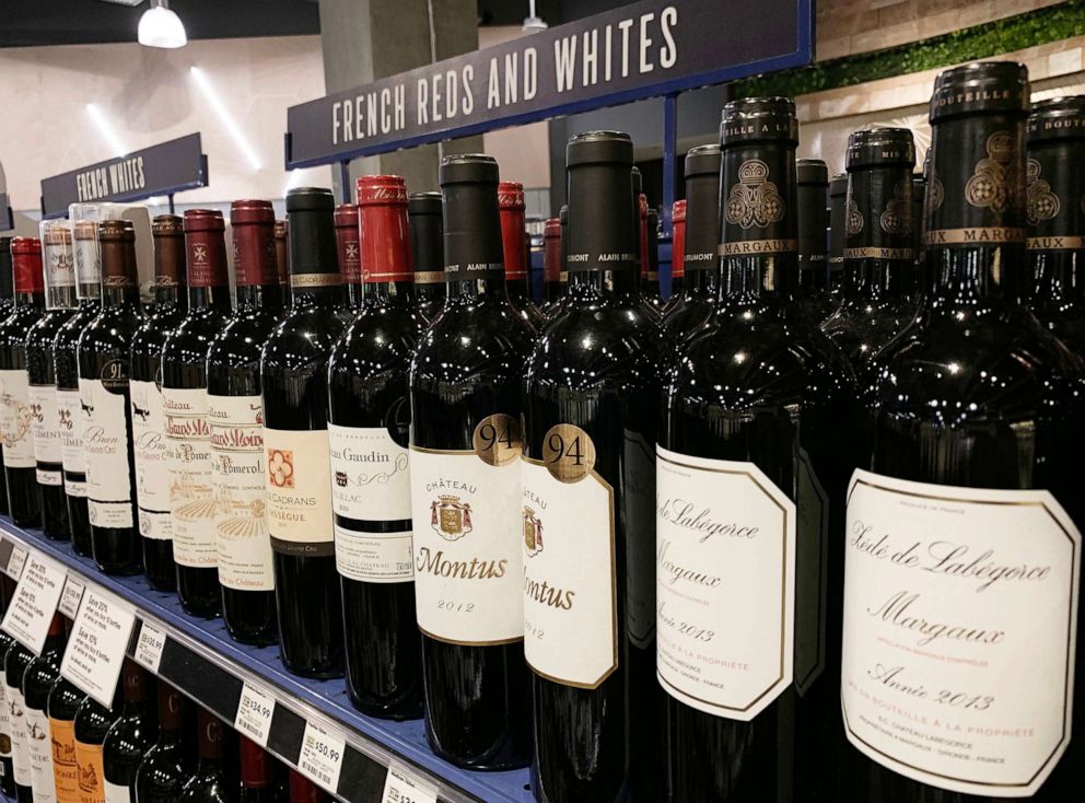 PHOTO: In this Aug. 18, 2019, file photo, French wines are displayed for sale at a supermarket in Los Angeles.