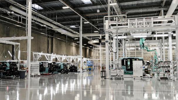 In this undated handout photo provided by Zoox, Zoox robotaxis are assembled at a 220,000-square-foot factory located in Hayward, California. (Zoox via AP)