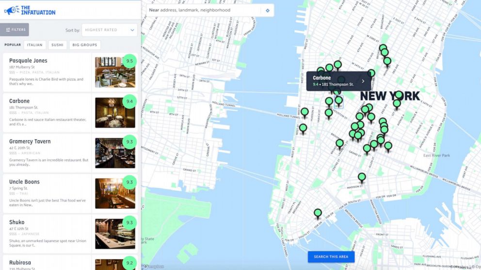 PHOTO: An old map of New York City restaurants on The Infatuation with numerical ratings, that have since been removed in the wake of the pandemic.