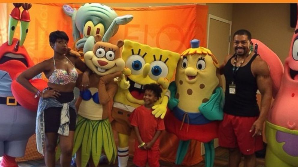 Jennifer Hudson and David Otunga threw their son a birthday party with a surprise visit from Sponge Bob, in a photo shared to Instagram, Aug. 10, 2014.