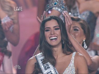 VIDEO: Paulina Vega, 22, from Colombia beat out first runner-up Miss USA to take the crown in the annual pageant.