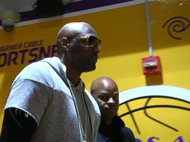 The former Lakers star attends Wednesday night's Lakers-Heat game as Kobe Bryant's guest.