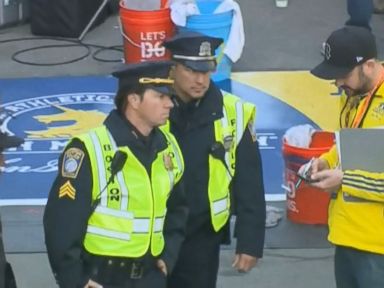 VIDEO: Wahlberg, 44, made an appearance at the marathon early Monday morning dressed like a police officer while filming a scene for his upcoming film "Patriots Day."