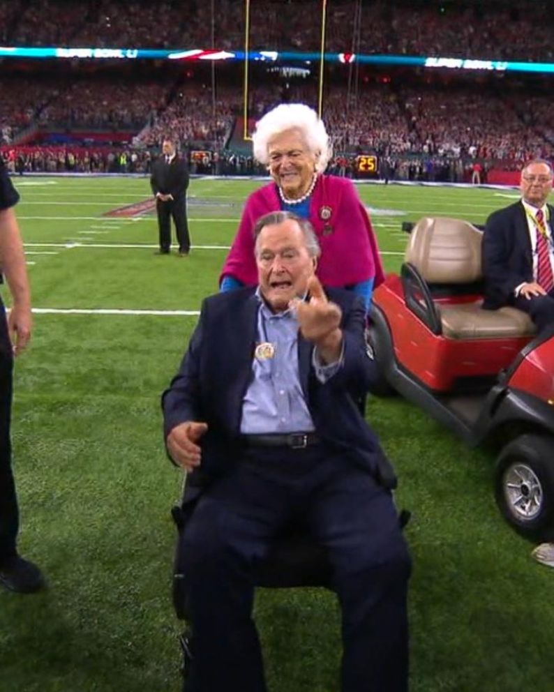 President H.W. Bush, Barbara Bush Perform Coin Flip at Super Bowl LI