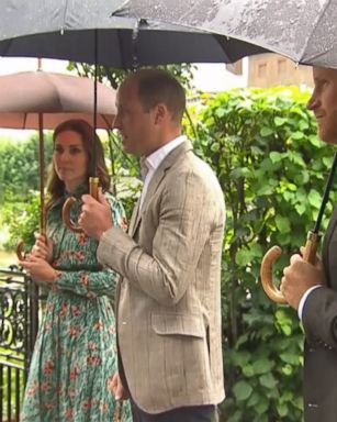 Princes William, 35, and Harry, 32, were joined by Princess Kate as they visited a garden designed in their late mother's honor one day before the 20th anniversary of her death.