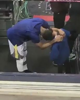 VIDEO: Beloved NBA star Steph Curry took a moment before his game against the Dallas Mavericks last night to console a young boy who had just lost his father in a car accident.