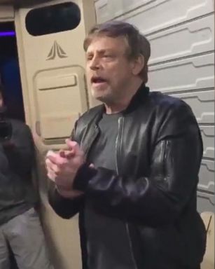 VIDEO: Actor Mark Hamill appeared on the Star Tours ride at Disneyland to the delight of fans.