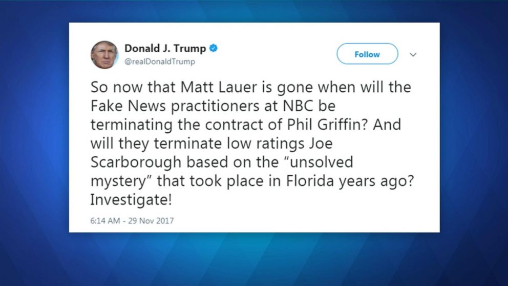 Video Trump Reacts To Matt Lauer Firing On Twitter ABC News   171129 Tv Trump Lauer 16x9 992 