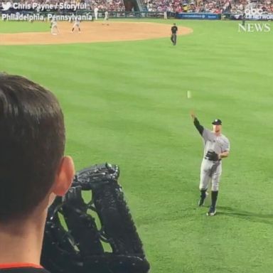 VIDEO: Baseball-loving boy plays catch with New York Yankees star