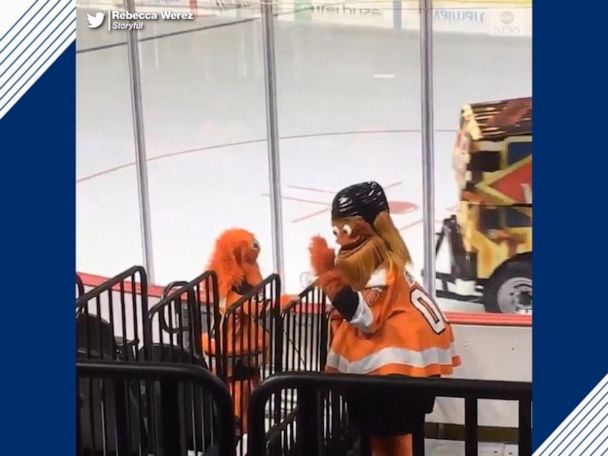 8-year-old dressed as Flyers mascot shares adorable dance with the actual  Gritty - Good Morning America