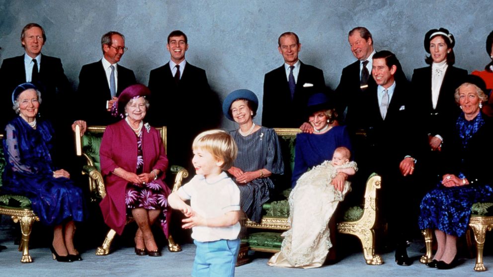 PHOTO: Surrounded by royal relatives and godparents who are amused at the antics of young Prince William, Prince Harry is christened at Windsor Castle, Dec. 21, 1984 in Windsor, England.