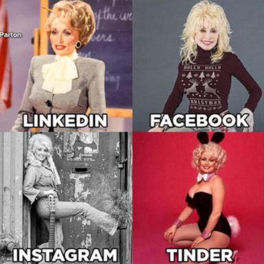 The country singer, who celebrated her 74th birthday on Sunday, shared four different photos of herself to Instagram and labeled each one "LinkedIn," "Facebook," "Instagram" or "Tinder."