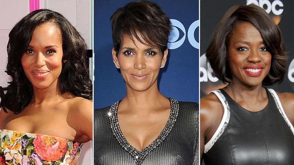 Left to right, Actress Kerry Washington, Halle Berry, and Viola Davis are seen.