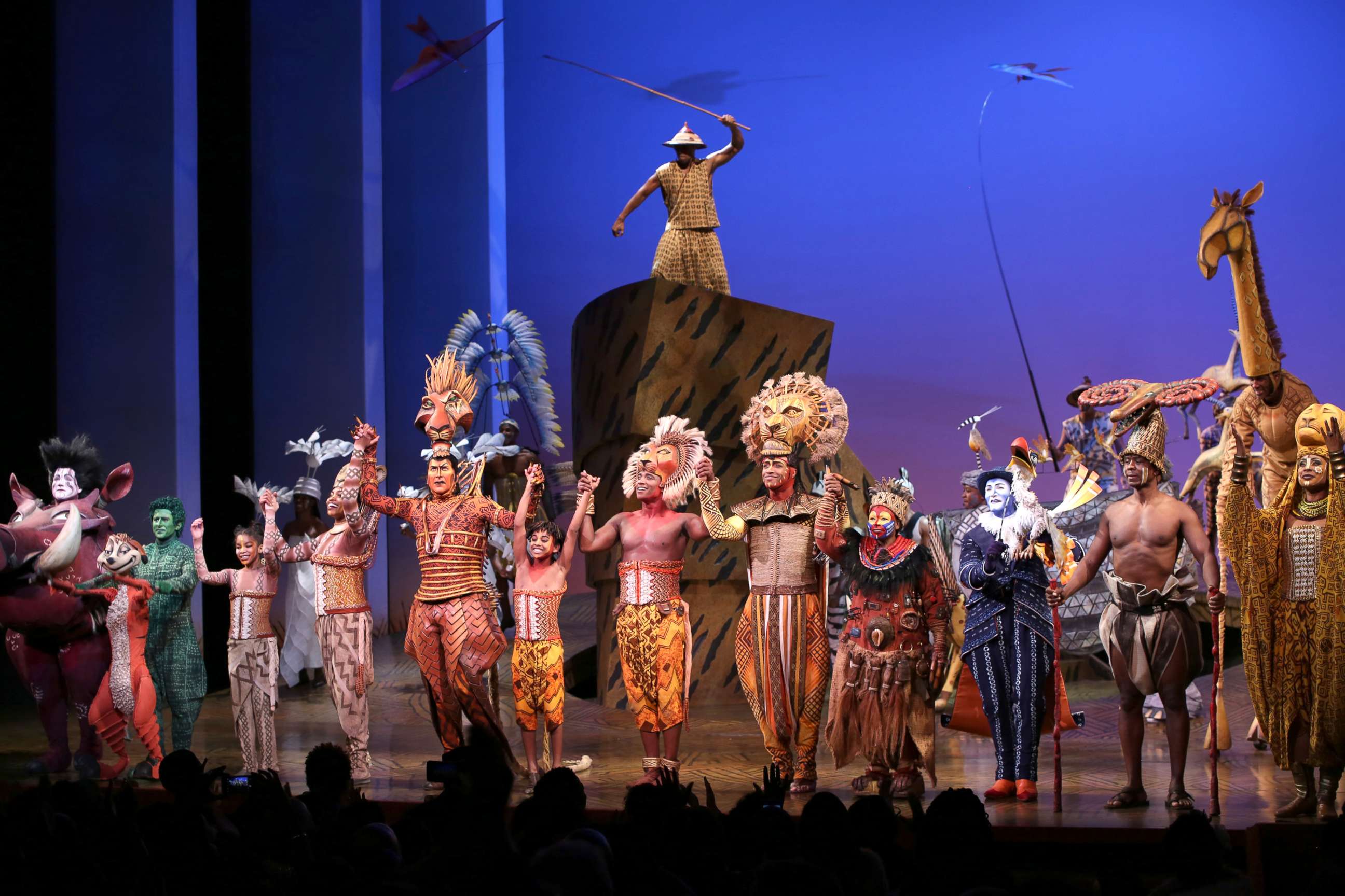 PHOTO: The creative team takes a bow during the Curtain Call for the 20th anniversary performance of "The Lion King" on Broadway at The Minskoff Theatre, in New York City.