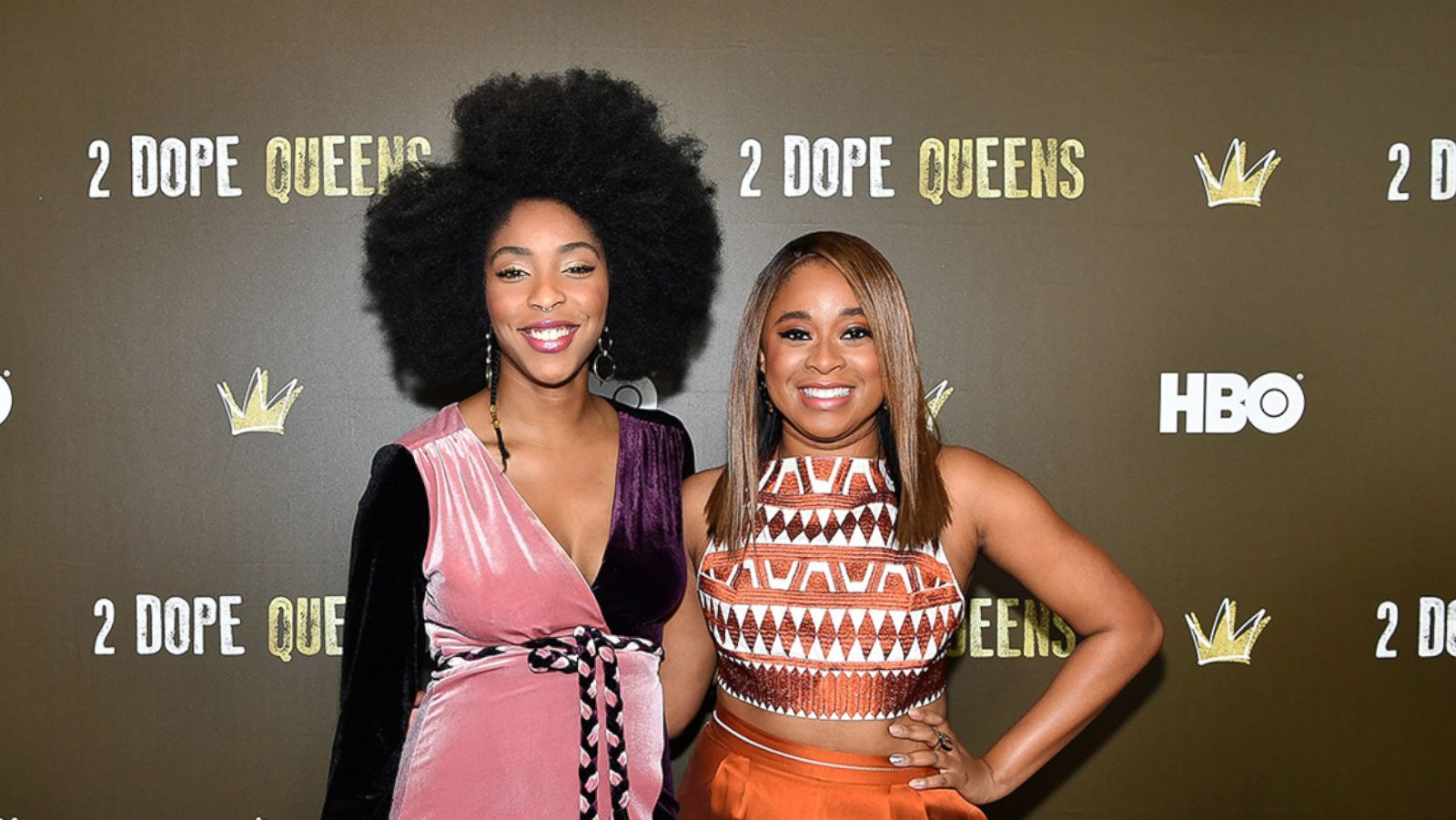 PHOTO: Jessica Williams, left, and Phoebe Robinson attend HBO's "2 Dope Queens" NYC slumber party premiere at Public Arts on Jan. 31, 2018, in New York City.