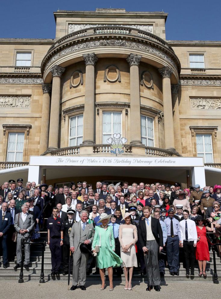 PHOTO: Prince Charles, Prince of Wales, Camilla, Duchess of Cornwall, Meghan, Duchess of Sussex, Prince Harry, Duke of Sussex and guests pose as they attend The Prince of Wales' 70th Birthday Patronage Celebration, May 22, 2018, in London.