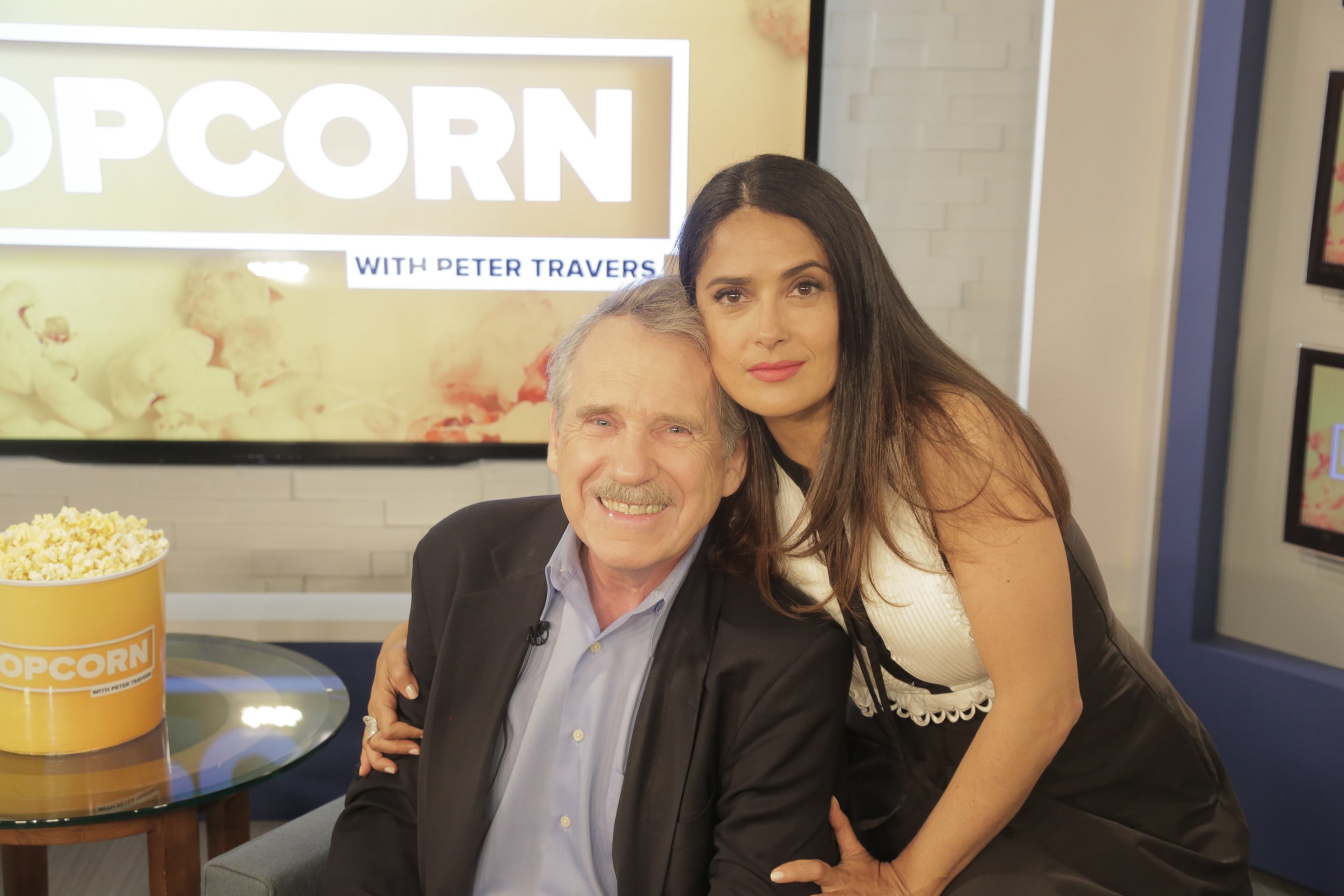 PHOTO: Salma Hayek and Peter Travers at the ABC News studios in New York June 7, 2017. 

