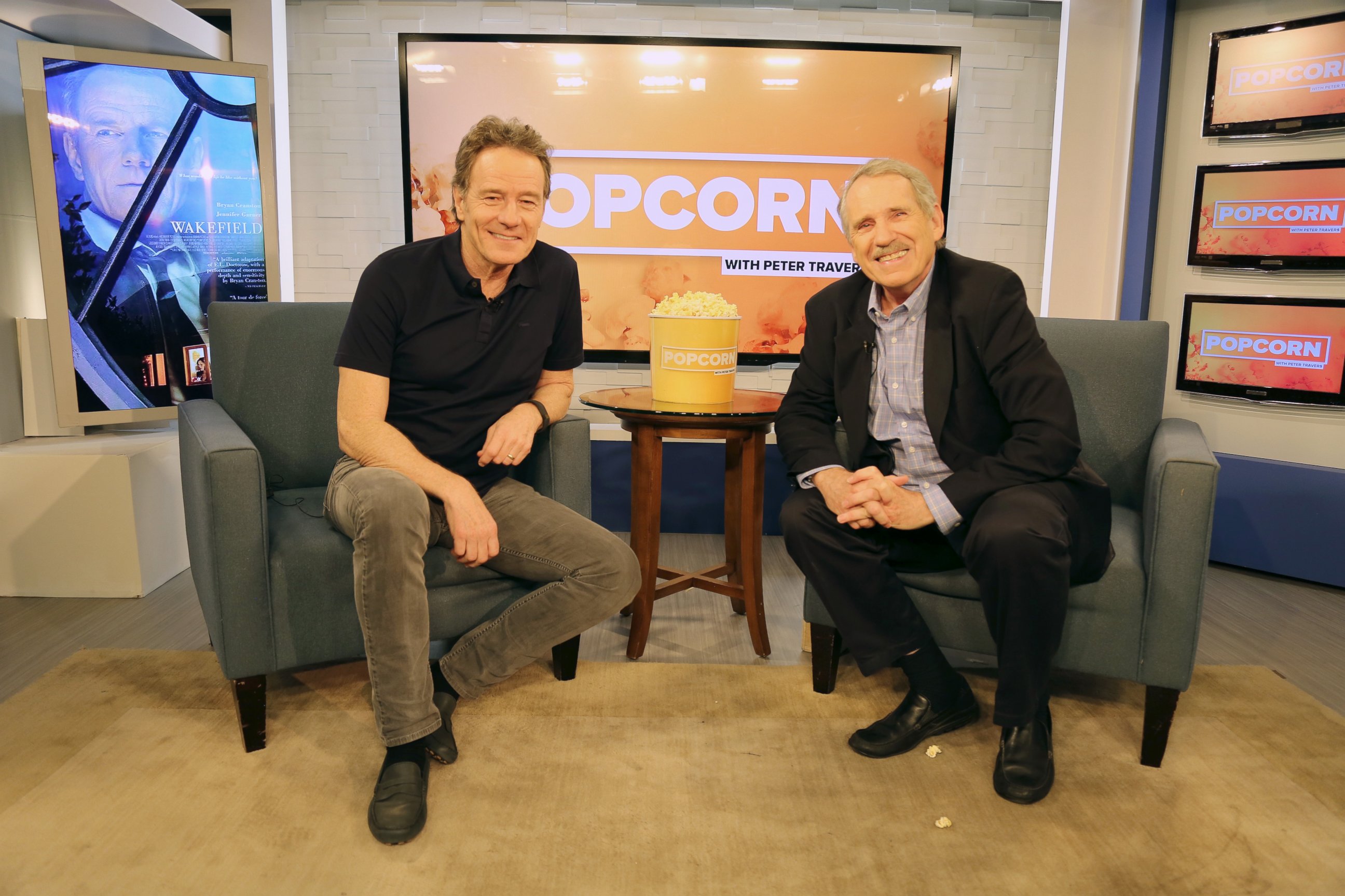 PHOTO: Bryan Cranston and Peter Travers at the ABC News studios in New York, May 19, 2017.