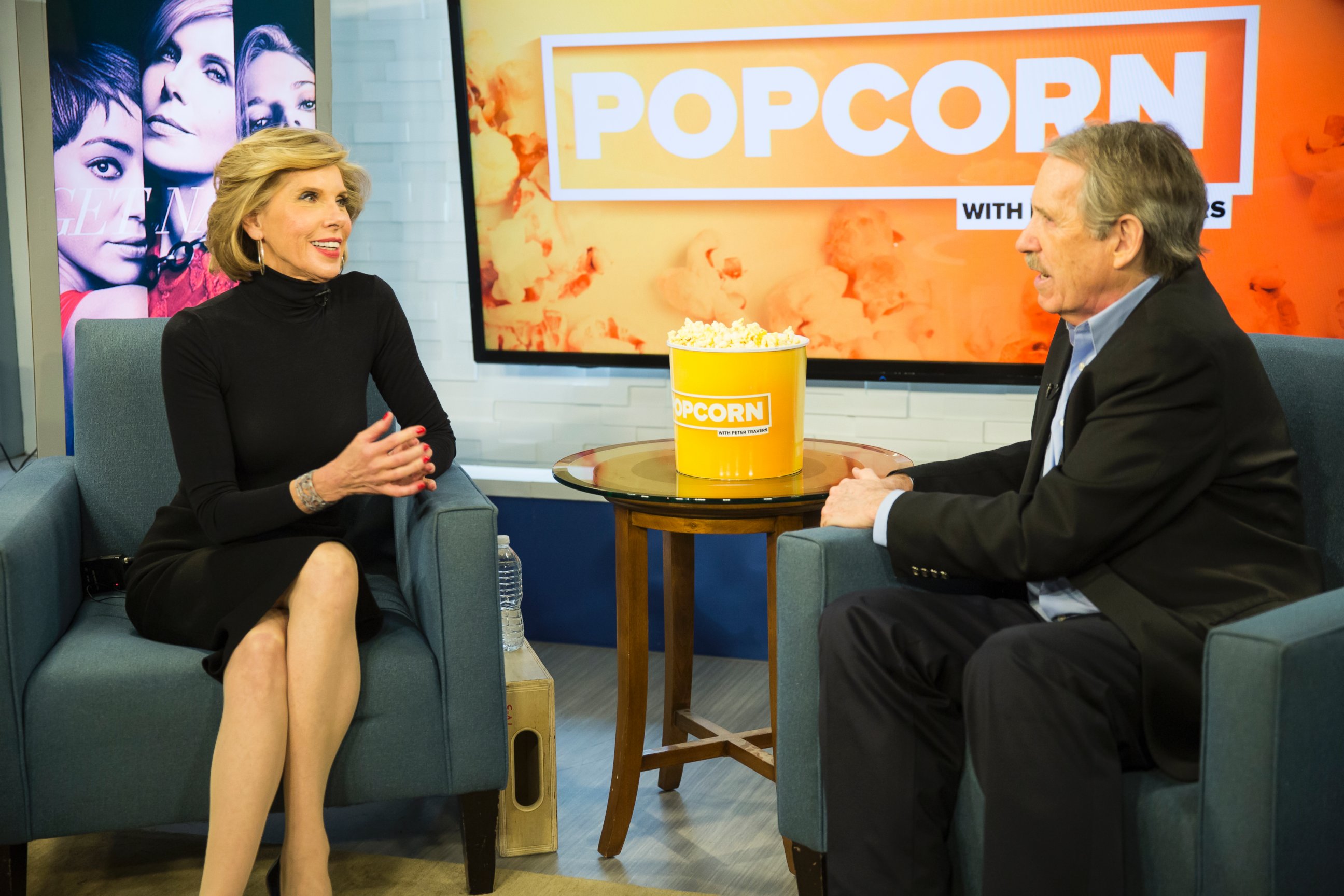 PHOTO: Christine Baranski and Peter Travers at the ABC News studios in New York, Feb. 15, 2017. 