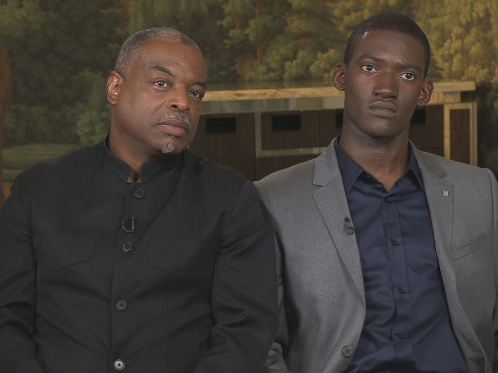 PHOTO: LeVar Burton (left) and Malachi Kirby (right) talk about their experiences portraying the Roots miniseries character Kunta Kinte.