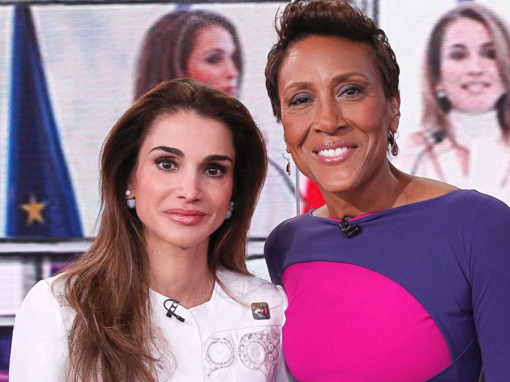 PHOTO:Queen Rania of Jordan was interviewed by "GMA" co-anchor Robin Roberts in the "GMA" Times Square studio. 