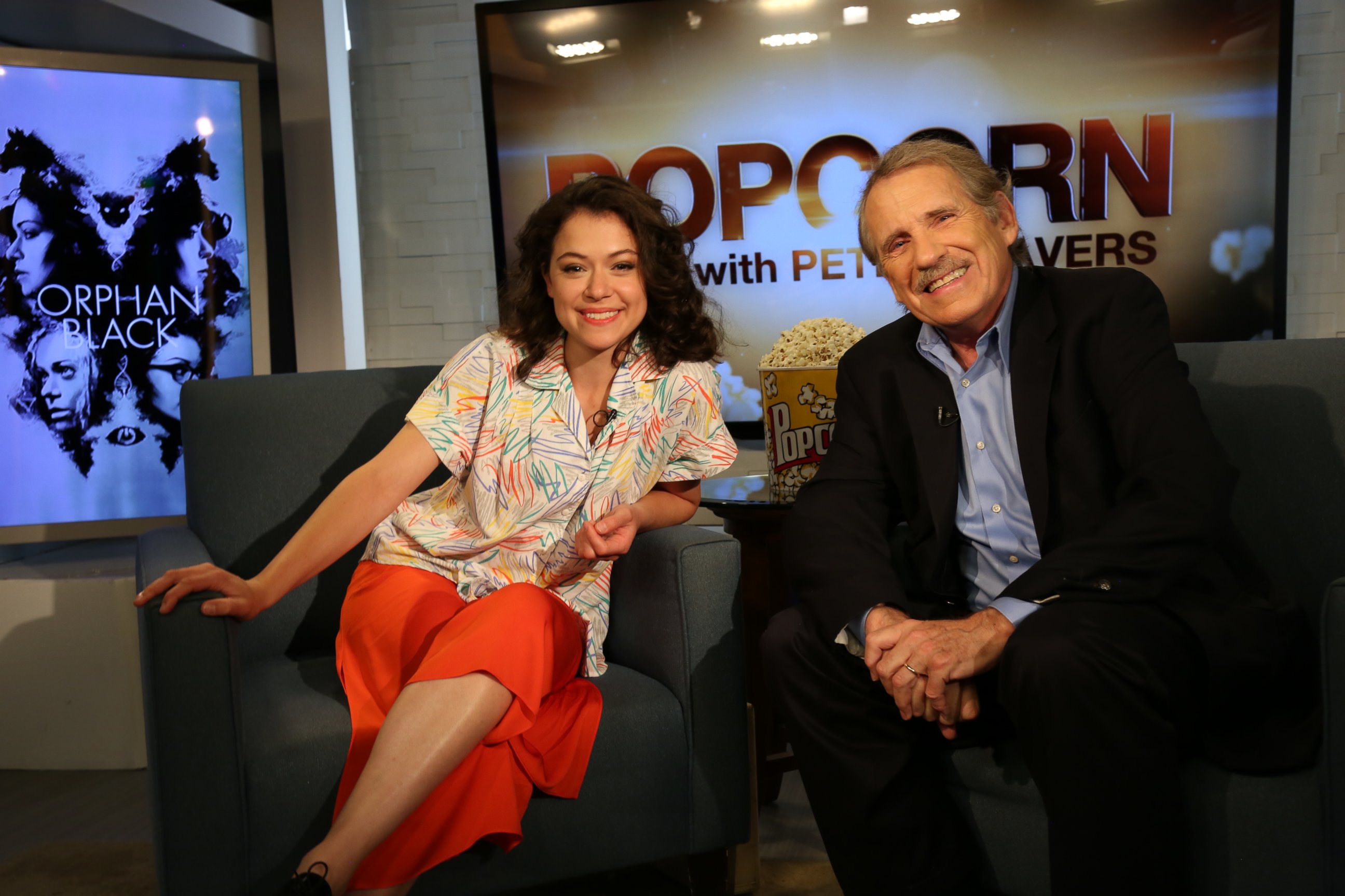 PHOTO: "Orphan Black" star Tatiana Maslany talks about her role on the show with Peter Travers on ABC News' "Popcorn With Peter Travers."