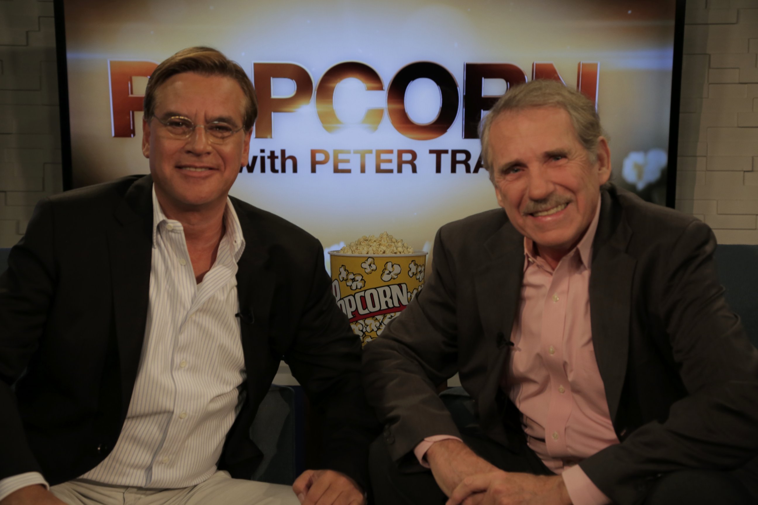 PHOTO: Aaron Sorkin and Peter Travers on the set of 'Popcorn with Peter Travers' 