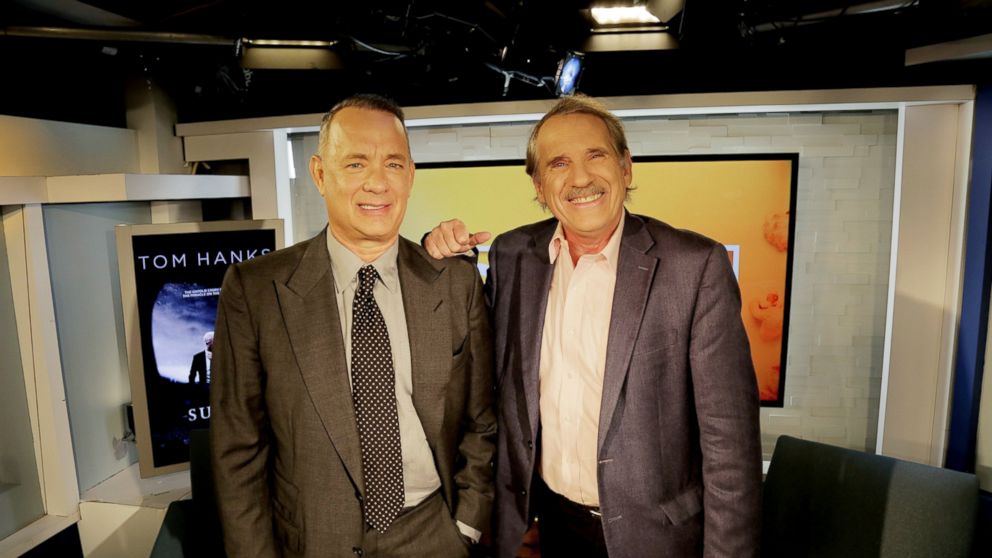 PHOTO: Tom Hanks and Peter Travers at the ABC Headquarters in New York, Sept. 6, 2016.