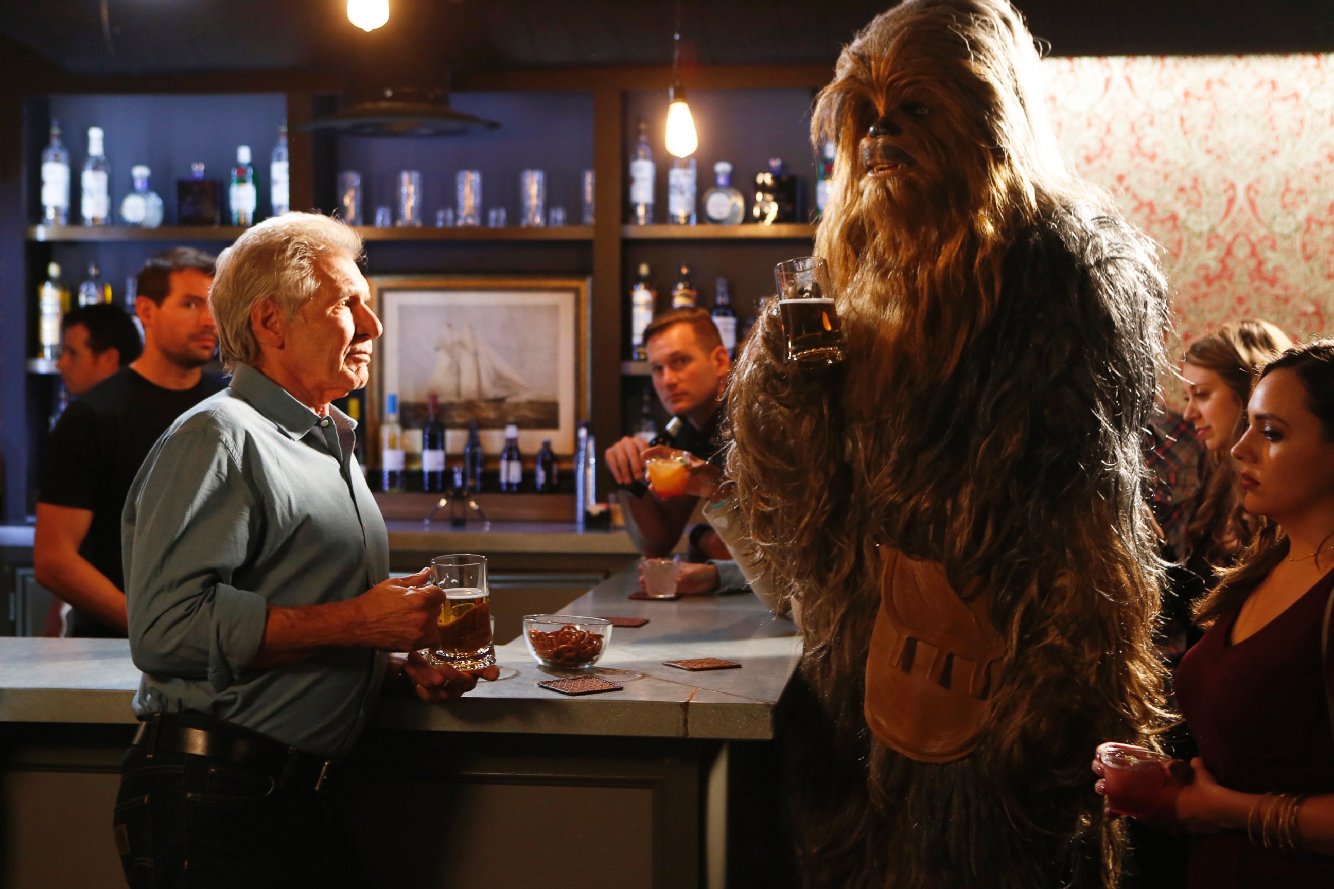 PHOTO:Harrison Ford and Chewbacca appear in a skit on "Jimmy Kimmel Live," Nov. 23, 2015. 
